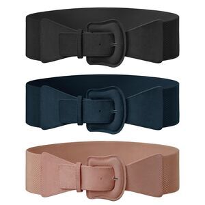 8474 3 Pack Suede Womens Elastic Wide Belts For Dresses Fashion